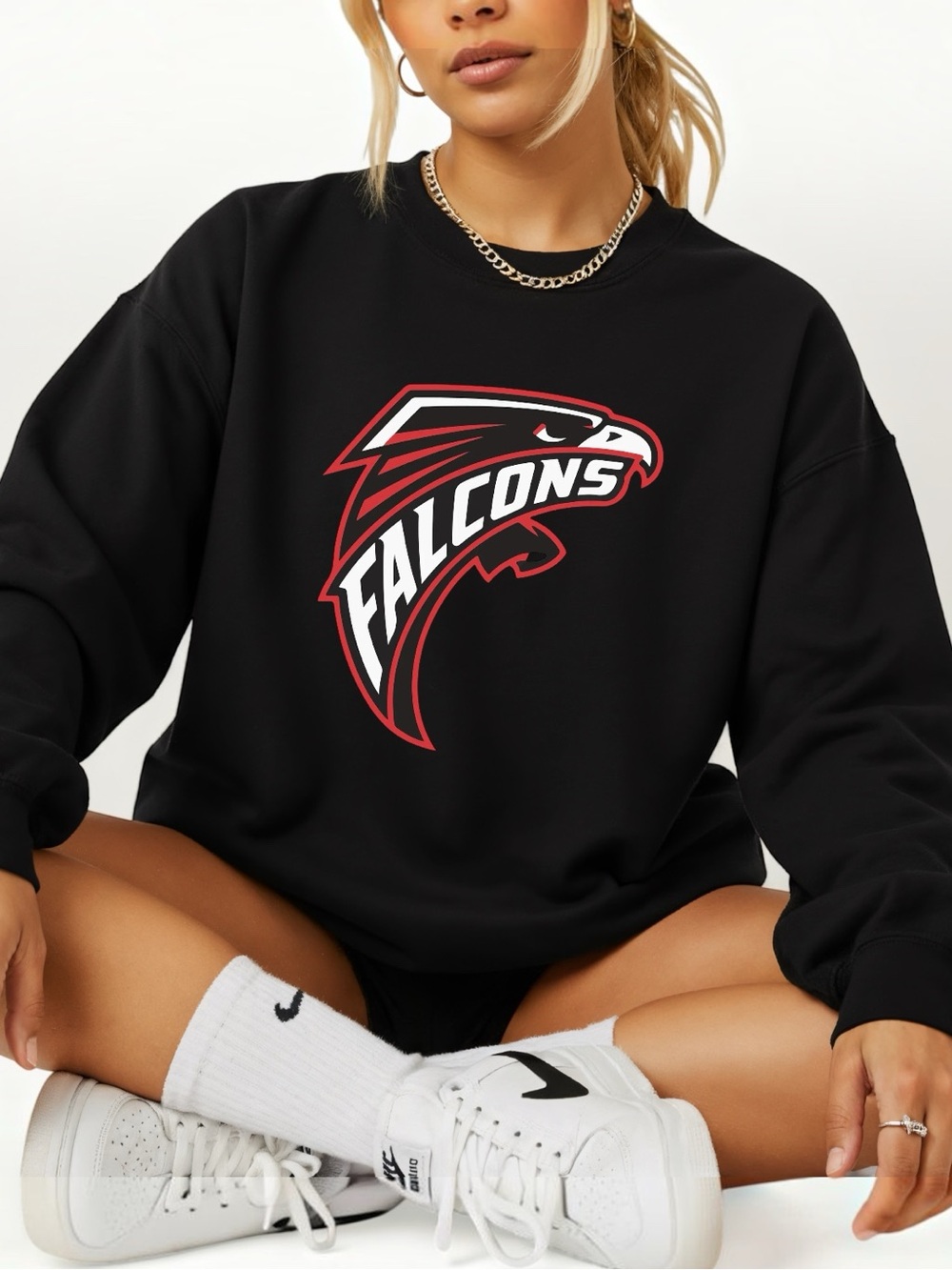 Atlanta Falcons Black Crewneck Sweatshirt faux rhinestone pick 1 unisex S M L XL - Picture 4 of 10
